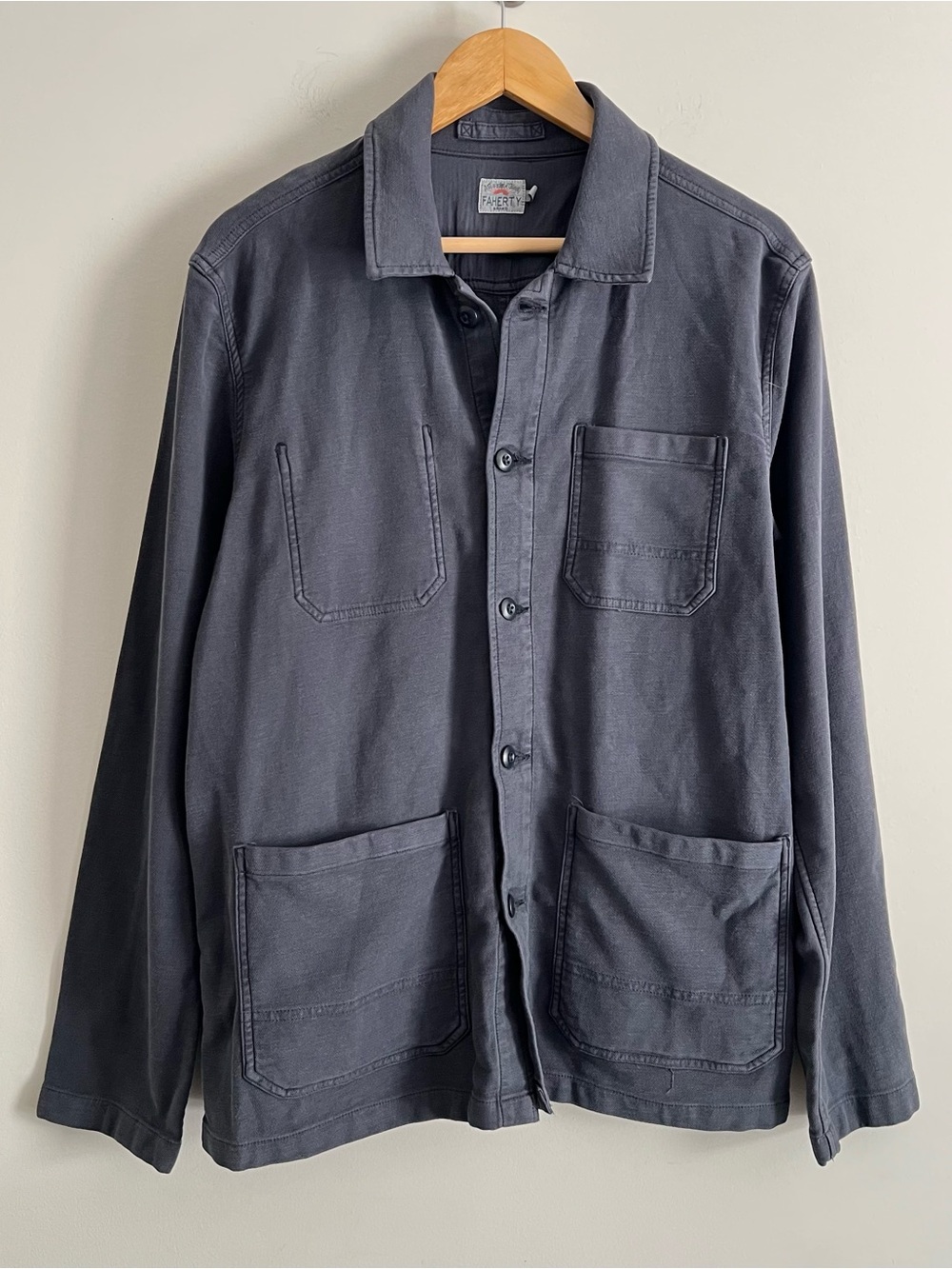 Faherty Mens Jacket Navy Blue Stretch Terry Chore Size Medium